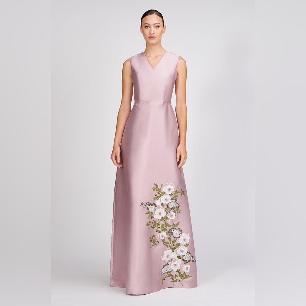 new Kay Unger Aurelia v neck mikado floral embellished gown in woodrose mauve